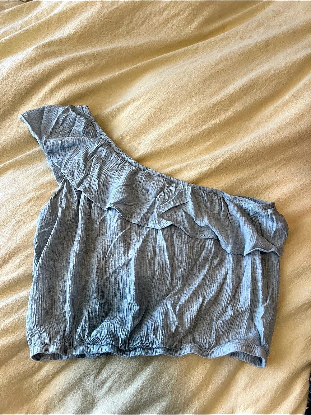Blue One-Shoulder Ruffle Crop Top